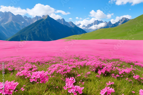 tiny, small pink flowers growing in green grassland, natural beauty © maxnyc
