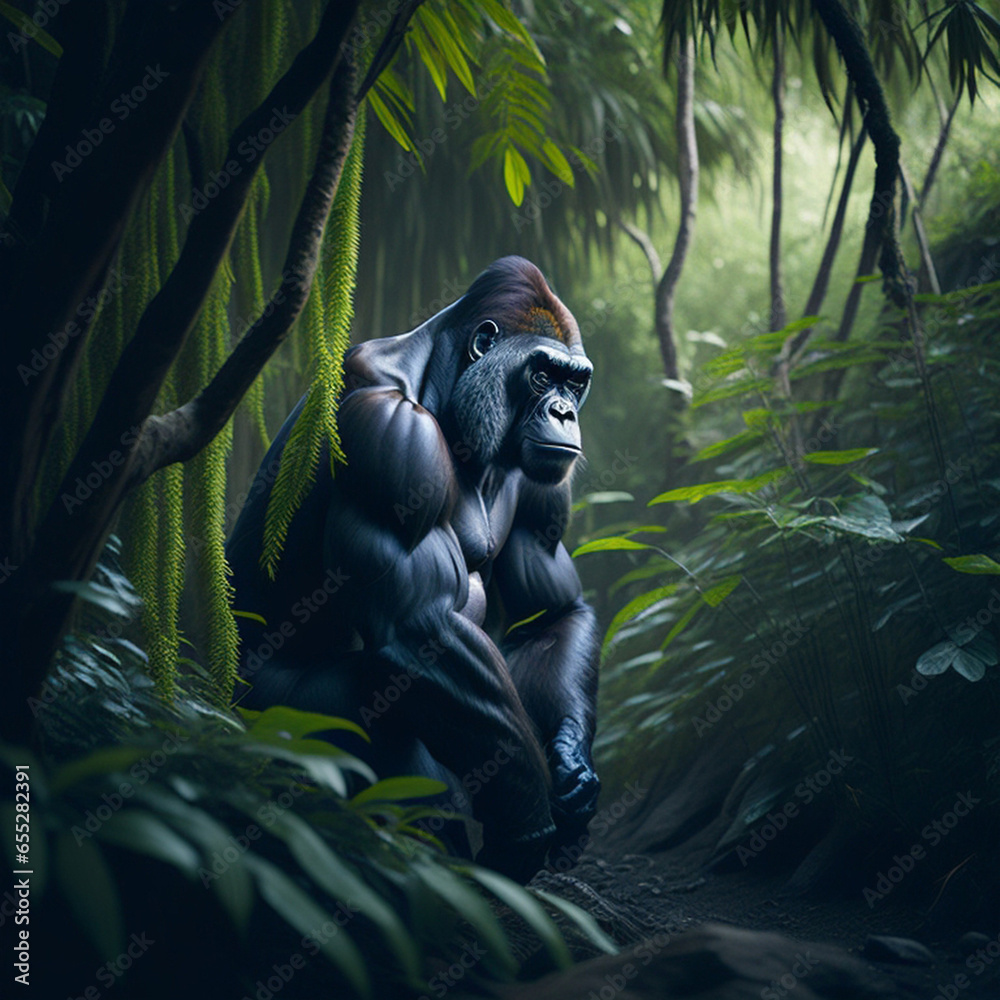 Gorilla in the Jungle Photography, generative ai