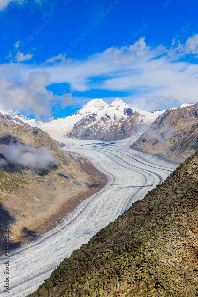 Scenic view on Great Aletsch Glacier in Valais canton, Switzerland