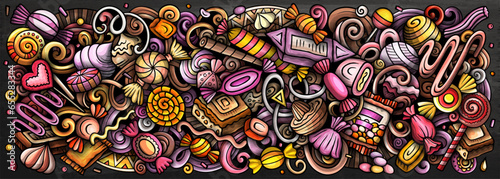 Candies doodle cartoon funny banner
