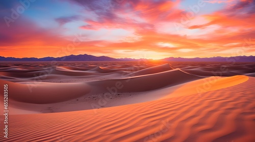 sand dunes panorama at sunset in the desert, beautiful landscape