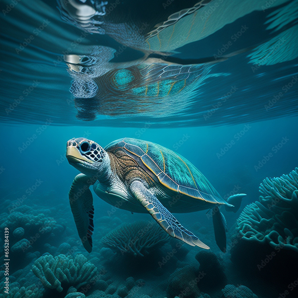 Fototapeta premium Sea Turtle Photography, generative ai