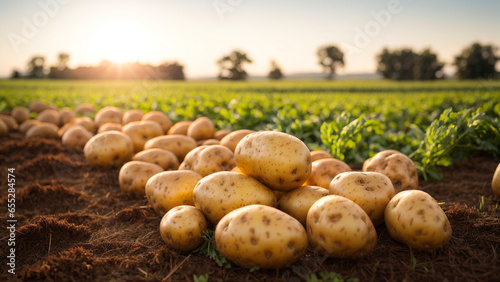 Harvest Organic potatoes grown in the field 1
