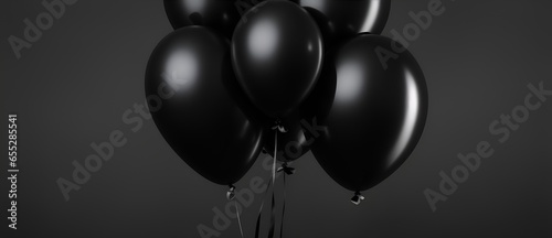 Black balloons on plain black background. from Generative AI