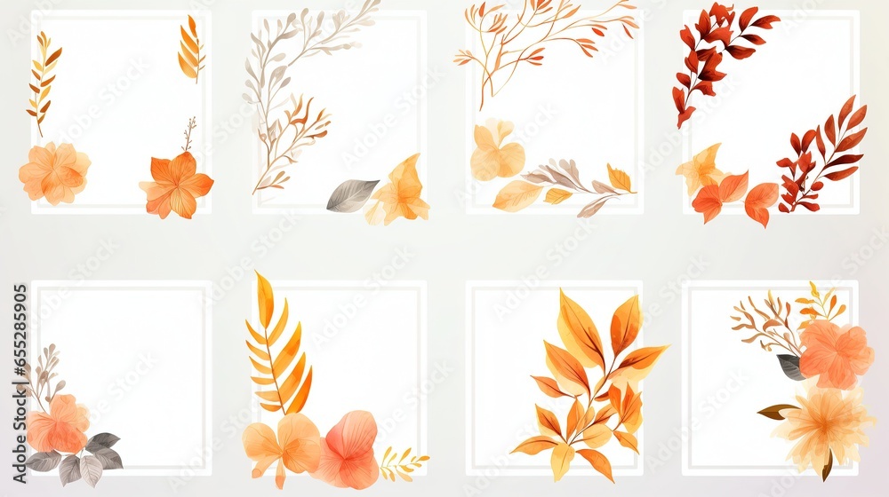 Autumn postcards with leaves, text frame. Generative AI