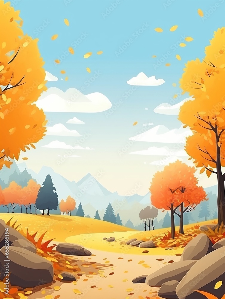 Autumn trees and leaves, drawing Generative AI