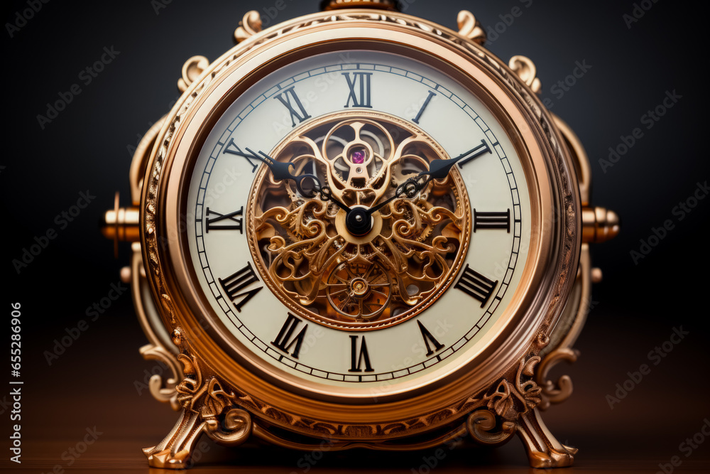 Close-up of antique New Years Eve clock isolated on a gradient background 