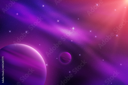 realistic background of the outer space with a planet and sun in the illustrated background 