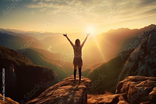 Achieving success and self-improvement Ready to welcome the new day with open arms. photo