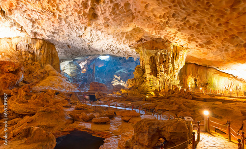 Hang Sung Sot Cave or Surprise Cave in Halong bay, Vietnam. photo