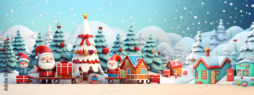 Happy new year and Merry Christmas festive design. Traditional holiday with Santa Claus and decoration. © Radala