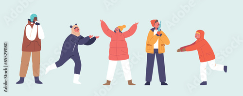 Children Characters Gleefully Devour Snowflakes, Their Laughter Echoing In The Crisp Winter Air As They Savor