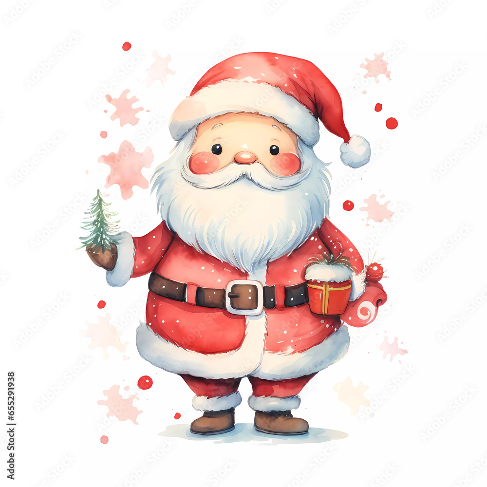 Santa Claus holding gift boxes isolated on white background. Water color. Santa Claus holding gift boxes isolated on white background. Water color.