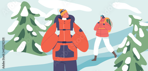 Couple of Climber Characters With Sturdy Backpacks and Gear, Ascend A Rugged Peak, Their Determination And Passion