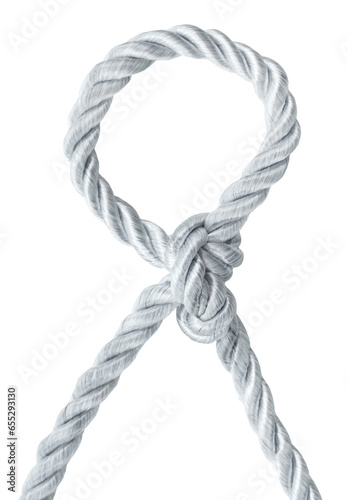 White elastic rope with a loop on a white background. Rope