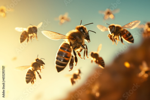 Flight of the Pollinators: Honey Bees in Energetic Motion, A Symphony of Nature's Work