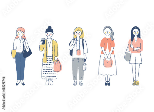 さまざまな女性５人　全身