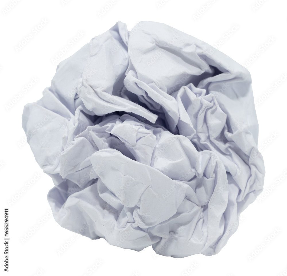 Crumpled wad of paper on a white background. Piece of curled paper