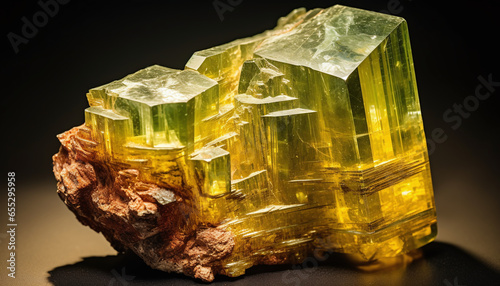 Close-Up of a Natural Mineral Rock Specimen Yellow Tourmaline Gemstone