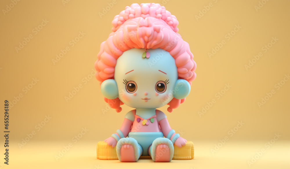 Girl practicing yoga toy in soft colors, plastic material, educational for children to play. AI generated Girl practicing yoga toy in soft colors, plastic material, educational for children to play. AI generated