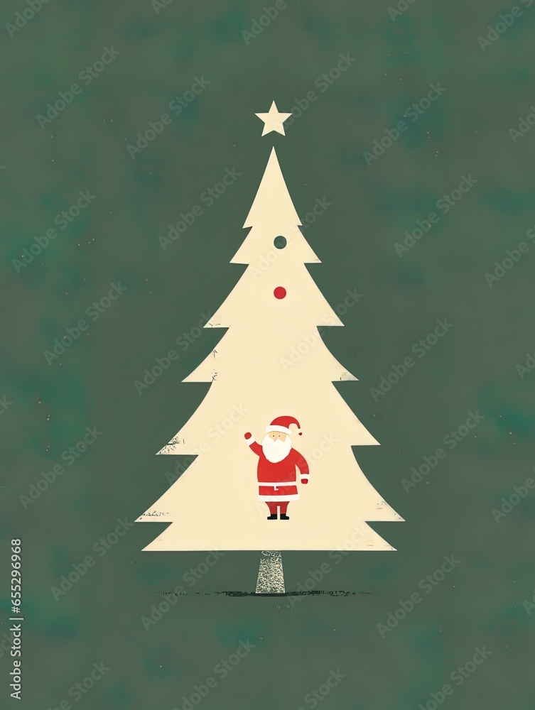 A minimalist and elegant Christmas card with Santa Claus and a Christmas tree. Concept: Merry Christmas A minimalist and elegant Christmas card with Santa Claus and a Christmas tree. Concept: Merry Christmas