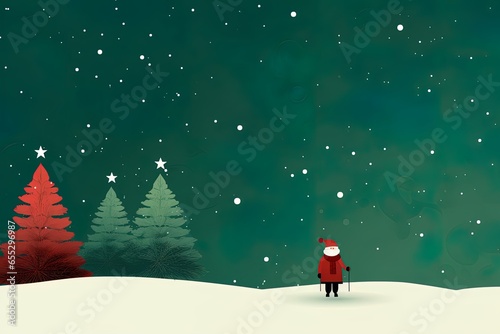 A minimalist and elegant Christmas card with Santa Claus and a Christmas tree. Concept: Merry Christmas