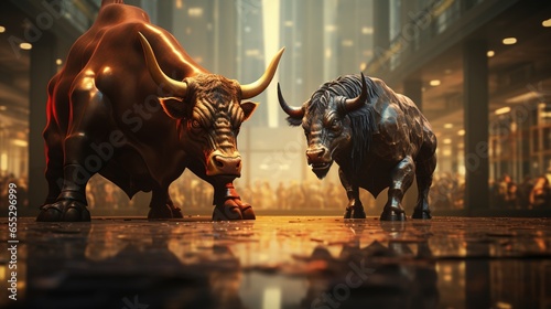 Stock market concept with bull and bear.