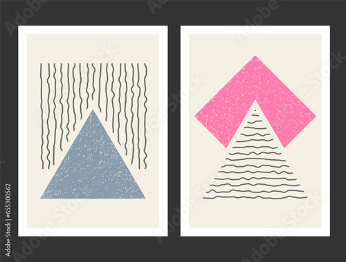 A set of hand-drawn paintings for interior design of premises. Minimalist geometry designs for prints, paintings, posters and creative ideas in an abstract style