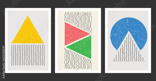 A set of hand-drawn paintings for interior design of premises. Minimalist geometry designs for prints, paintings, posters and creative ideas in an abstract style
