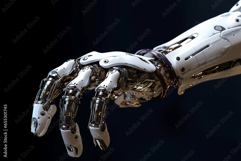 Artificial intelligence. Future technology concept - robot hand on a black background Artificial intelligence. Future technology concept - robot hand on a black background