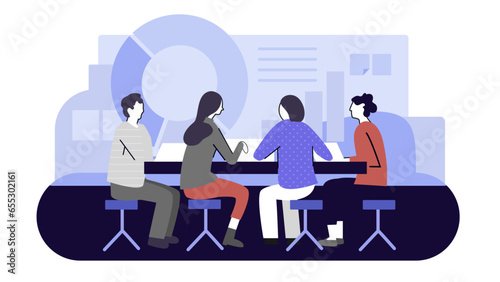 flat design illustration of business team meeting
