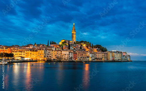 Rovinj, Croatia. Beautiful romantic old town of Rovinj at night, Istria Peninsula, Croatia, Europe.