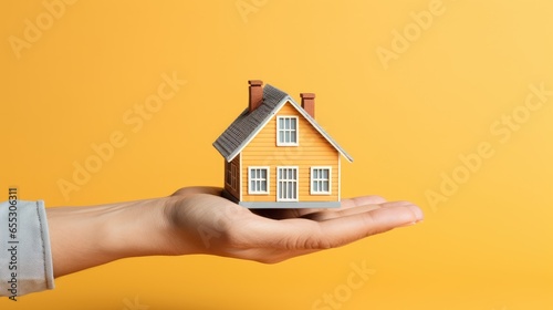 Hand Holding a 3d Miniature House Real Estate in Blank Background