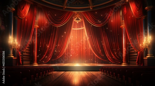 Theater cinema curtains with focus light vector illustration.