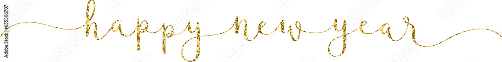 HAPPY NEW YEAR gold glitter brush calligraphy banner on transparent background HAPPY NEW YEAR gold glitter brush calligraphy banner on transparent background