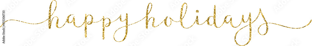 HAPPY HOLIDAYS gold glitter brush calligraphy banner on transparent background HAPPY HOLIDAYS gold glitter brush calligraphy banner on transparent background