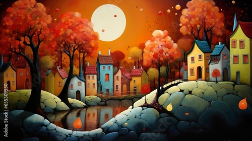 Cozy houses with warmly lit windows