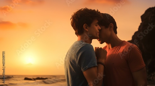 Romantic young gay couple ai generated