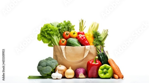 Shopping Bag Full of Fresh Mix Vegetable Organic Food Background