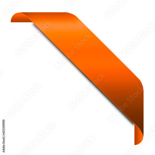 Corner orange ribbon or banner with transparent background.