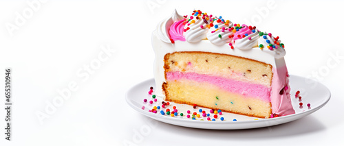 PIECE OF CAKE WITH COLORFUL CRUMBS. AI generated