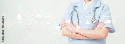 Medical background banner with icon: heart, healthy, cap, doctor... copy space banner
