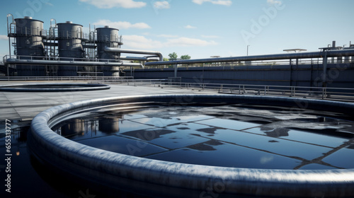 A sewage treatment plant's aeration tanks, aiding in the breakdown of pollutants photo