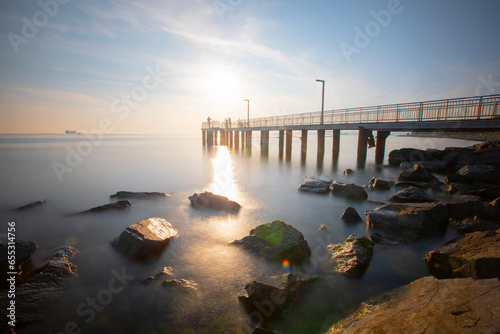 Kucukcekmece lake, piers in windy weather photo