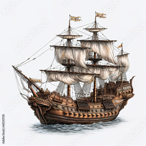 galeon ship on the sea Generative AI photo