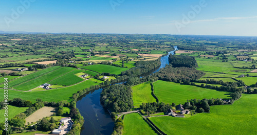 Aerial photo of The River Bann from Lough Neagh at Portna Lock Kilrea Co Derry Antrim Northern Ireland photo