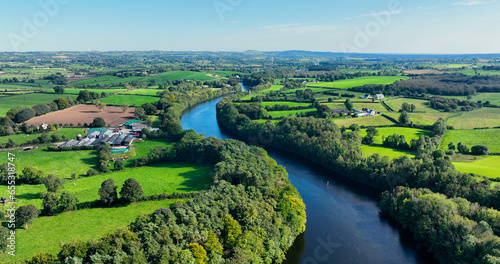Aerial photo of The River Bann from Lough Neagh at Portna Lock Kilrea Co Derry Antrim Northern Ireland photo