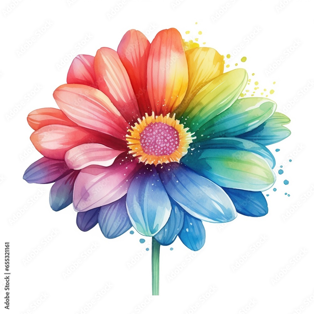 Bright colorful watercolor flower, abstract plant, clipart on a white background