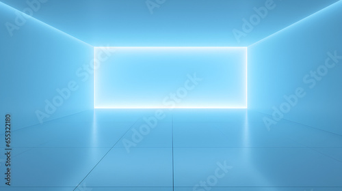 abstract architecture background of a glowing blue room with a smooth tiled floor. 