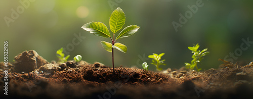closeup of a sapling growing out of fresh earth. Nature springing new life into the world. 